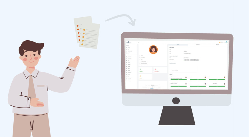Die DigiJUMPP Professional Plattform im Überblick: Digitale Aufgabenbearbeitung, Bewertung und Feedbackprozesse greifen nahtlos ineinander und unterstützen Trainer*innen sowie Teilnehmende bei der professionellen Vorbereitung auf berufliche Wettbewerbe.
